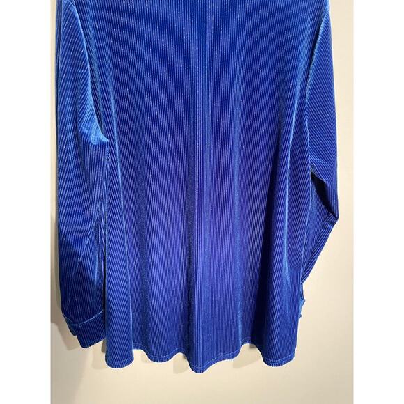 Soft Surroundings Blue Shimmer Velvet Boyfriend Tunic Button‎ Down Shirt - Picture 8 of 10